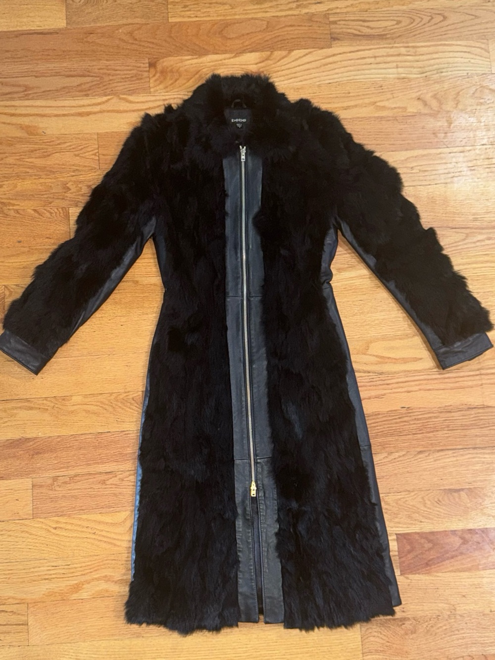 Y2K bebe genuine leather and fur long coat